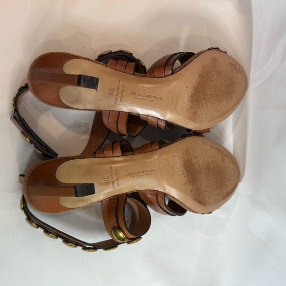 JEROME DREYFUSS Sz 39 Heeled Sandals Metallic Studs Leather Strappy Ankle - Picture 9 of 10